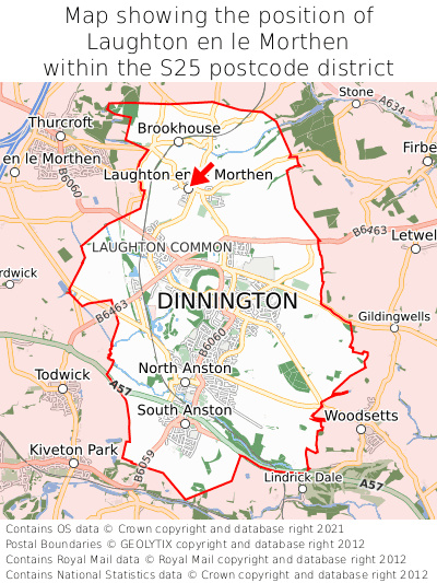 Map showing location of Laughton en le Morthen within S25