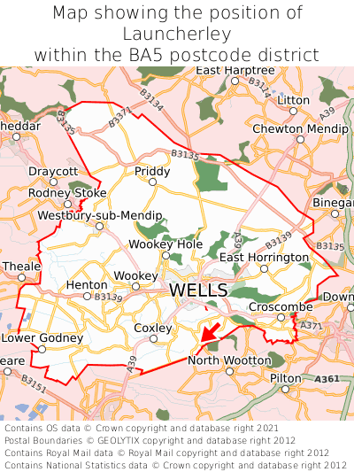 Map showing location of Launcherley within BA5