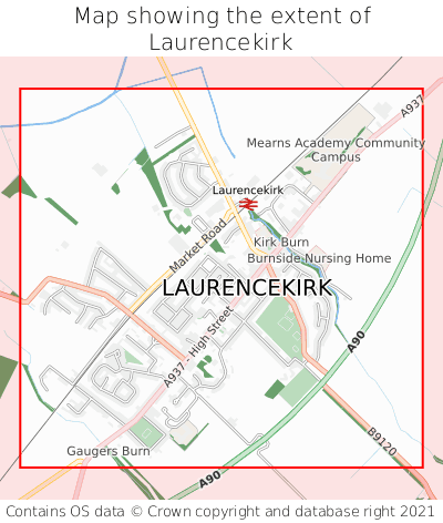 Map showing extent of Laurencekirk as bounding box