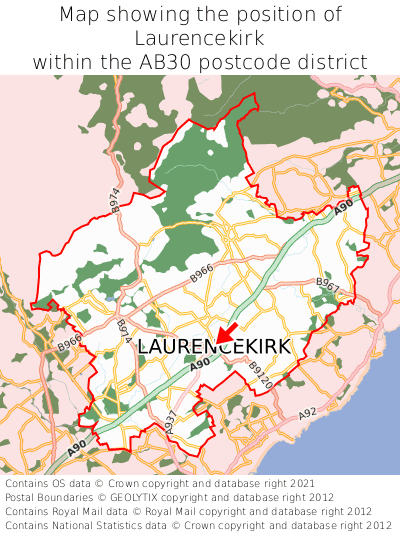 Map showing location of Laurencekirk within AB30