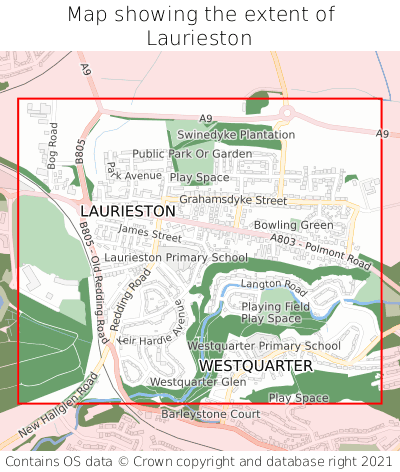 Map showing extent of Laurieston as bounding box