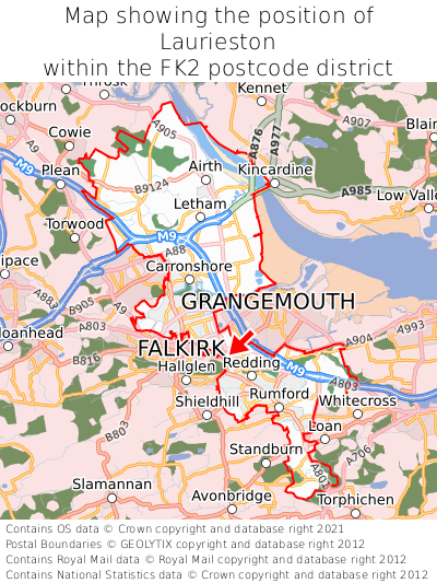 Map showing location of Laurieston within FK2
