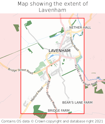 Map showing extent of Lavenham as bounding box