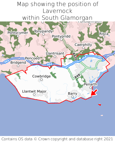 Map showing location of Lavernock within South Glamorgan