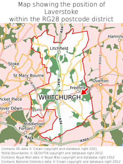 Map showing location of Laverstoke within RG28