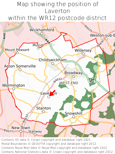 Map showing location of Laverton within WR12