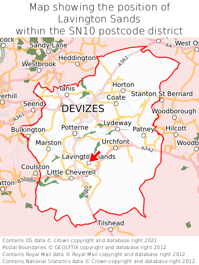 Map showing location of Lavington Sands within SN10