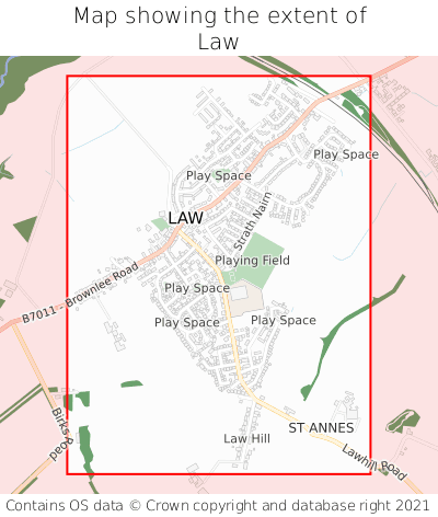 Map showing extent of Law as bounding box