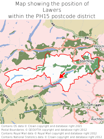 Map showing location of Lawers within PH15