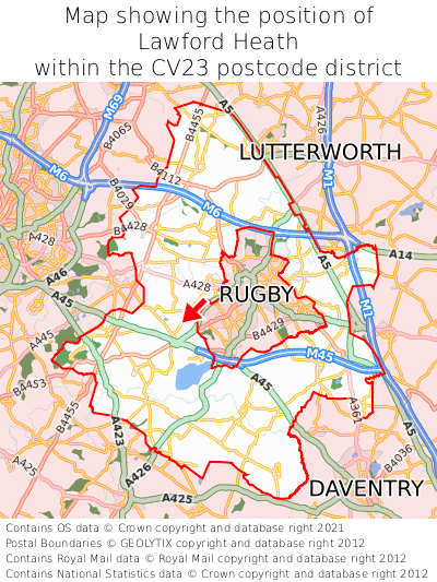 Map showing location of Lawford Heath within CV23