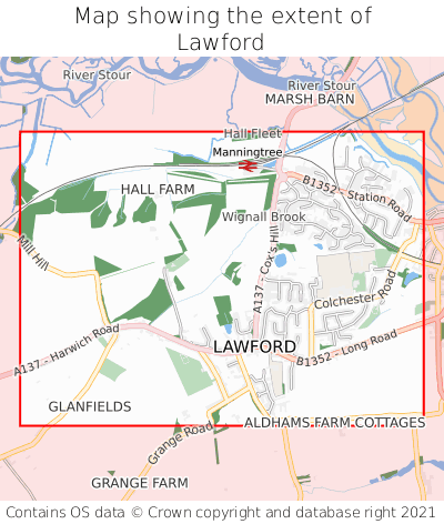 Map showing extent of Lawford as bounding box
