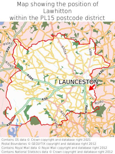 Map showing location of Lawhitton within PL15