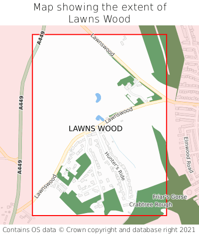 Map showing extent of Lawns Wood as bounding box