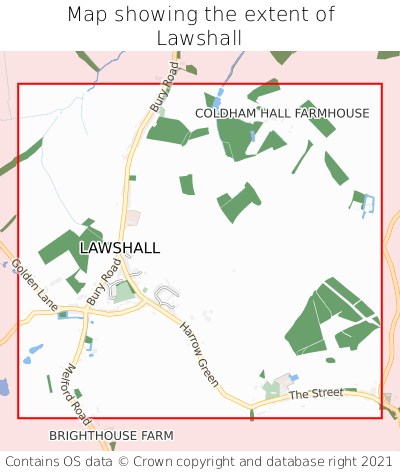Map showing extent of Lawshall as bounding box