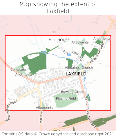 Map showing extent of Laxfield as bounding box