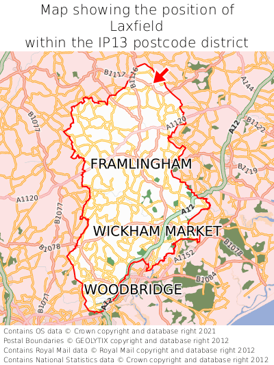 Map showing location of Laxfield within IP13