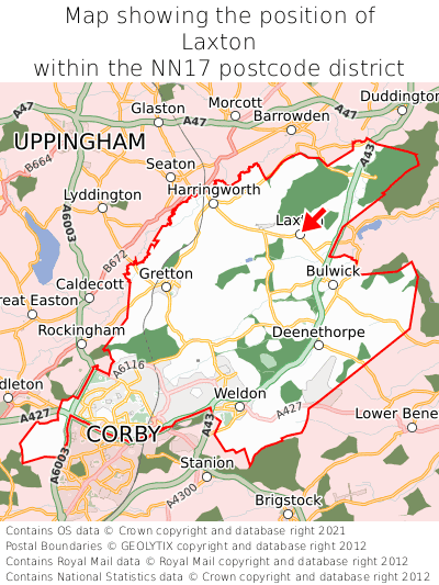 Map showing location of Laxton within NN17