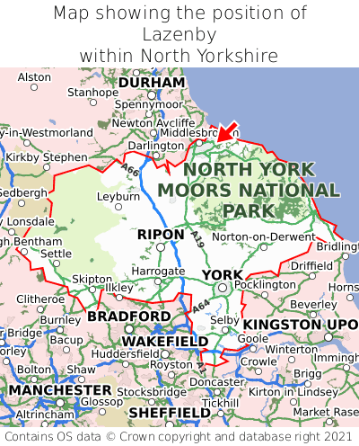Map showing location of Lazenby within North Yorkshire