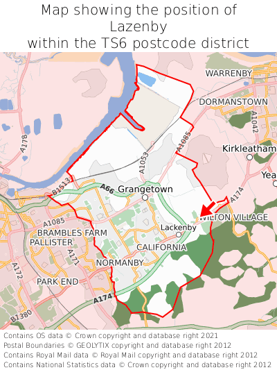 Map showing location of Lazenby within TS6