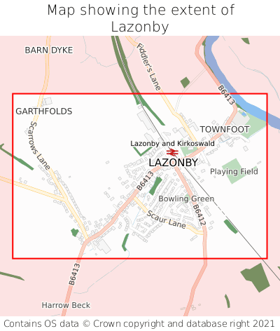 Map showing extent of Lazonby as bounding box