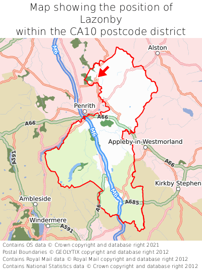 Map showing location of Lazonby within CA10