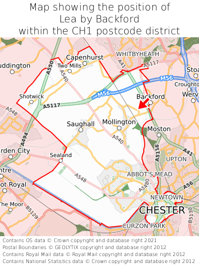 Map showing location of Lea by Backford within CH1