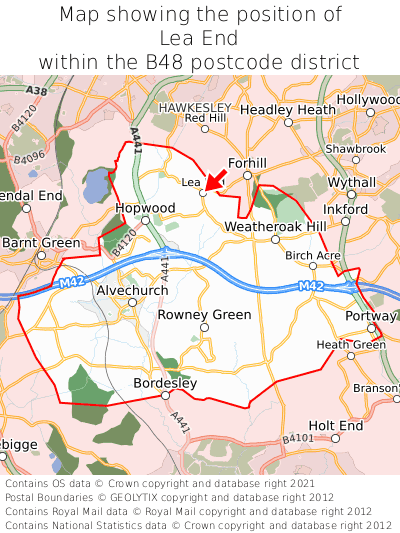 Map showing location of Lea End within B48