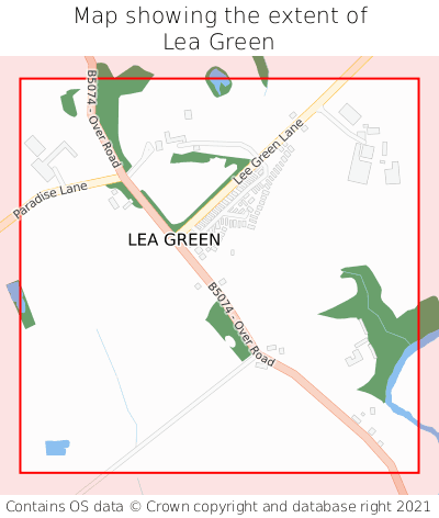 Map showing extent of Lea Green as bounding box