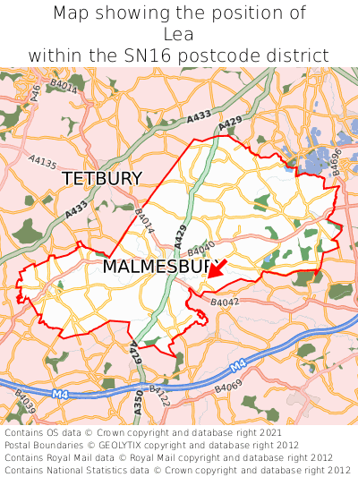 Map showing location of Lea within SN16