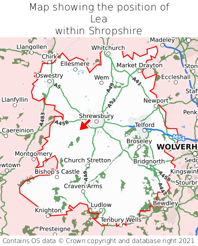 Map showing location of Lea within Shropshire