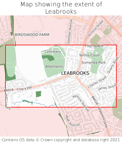 Map showing extent of Leabrooks as bounding box