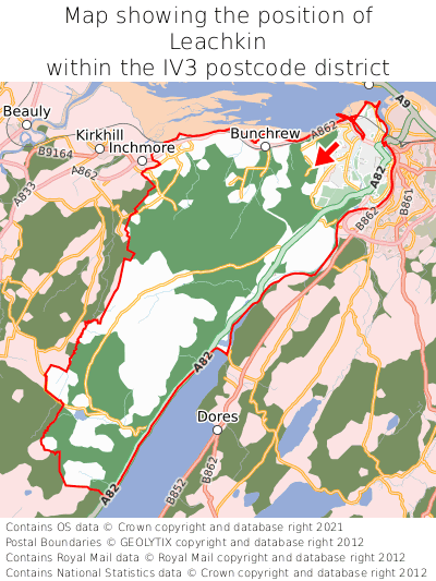 Map showing location of Leachkin within IV3