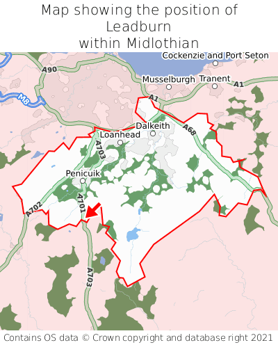 Map showing location of Leadburn within Midlothian