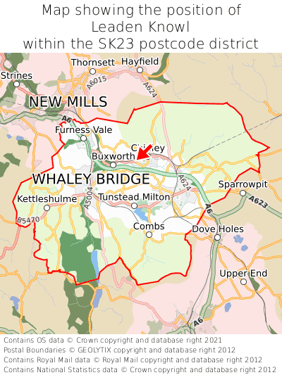 Map showing location of Leaden Knowl within SK23