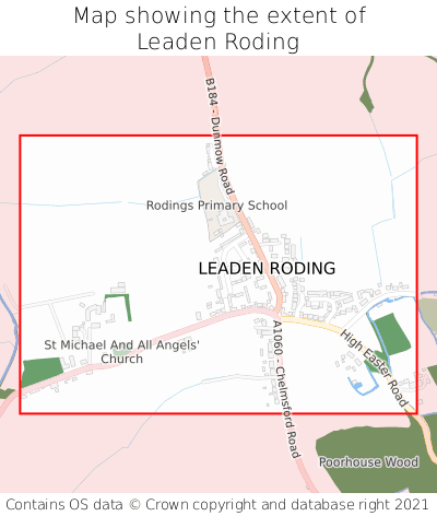 Map showing extent of Leaden Roding as bounding box