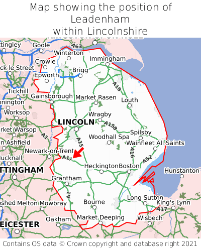 Map showing location of Leadenham within Lincolnshire