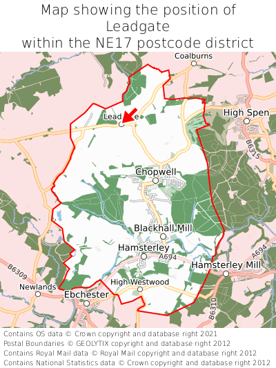 Map showing location of Leadgate within NE17
