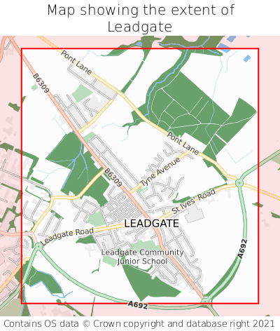 Map showing extent of Leadgate as bounding box