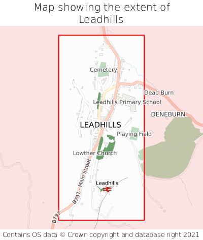 Map showing extent of Leadhills as bounding box