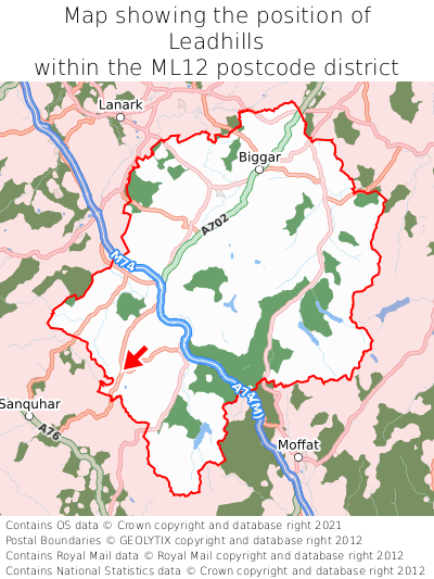Map showing location of Leadhills within ML12