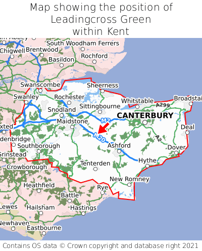Map showing location of Leadingcross Green within Kent
