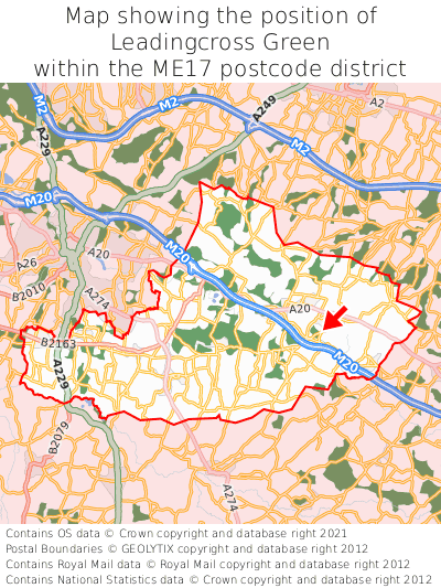 Map showing location of Leadingcross Green within ME17