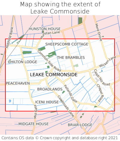 Map showing extent of Leake Commonside as bounding box