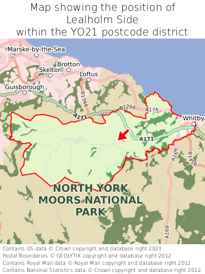 Map showing location of Lealholm Side within YO21