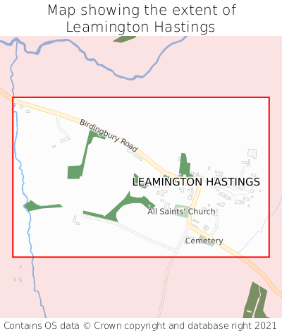 Map showing extent of Leamington Hastings as bounding box