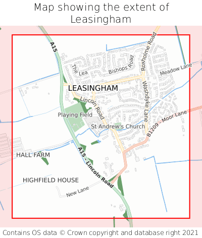 Map showing extent of Leasingham as bounding box