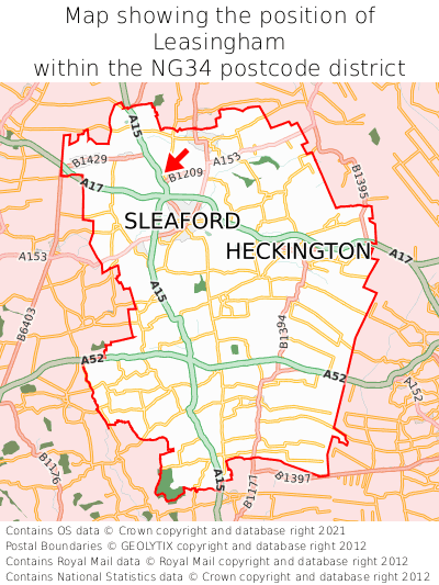 Map showing location of Leasingham within NG34