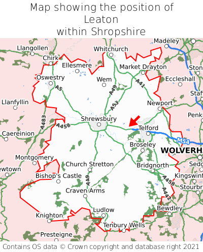 Map showing location of Leaton within Shropshire