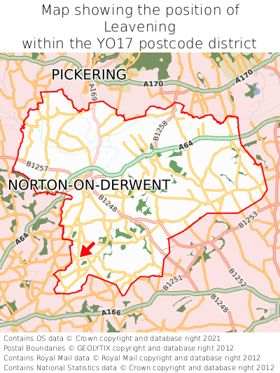 Map showing location of Leavening within YO17