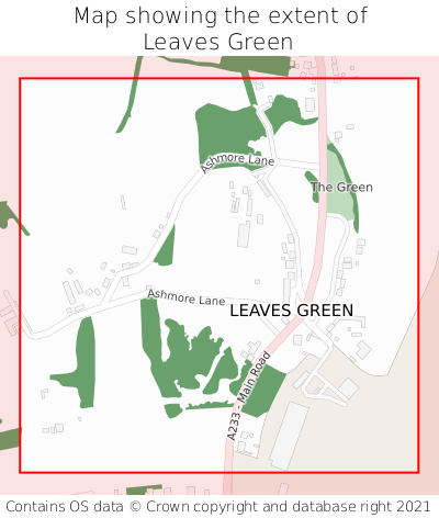 Map showing extent of Leaves Green as bounding box